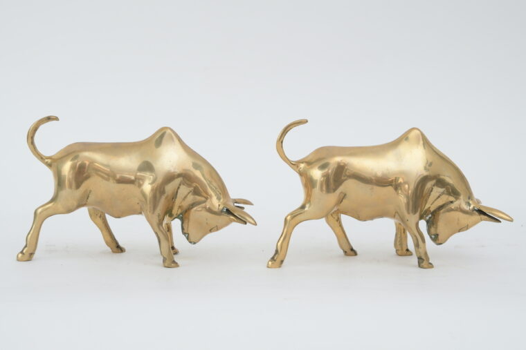 Vintage Pair of Brass Bulls Mecox Gardens