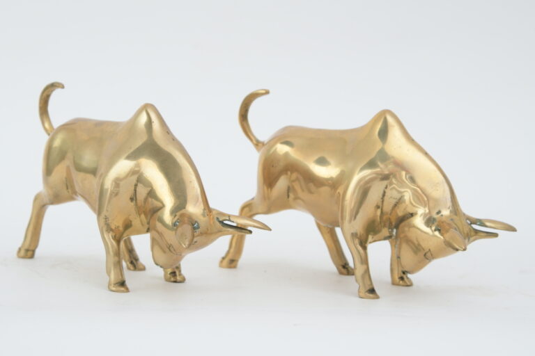 Vintage Pair of Brass Bulls Mecox Gardens
