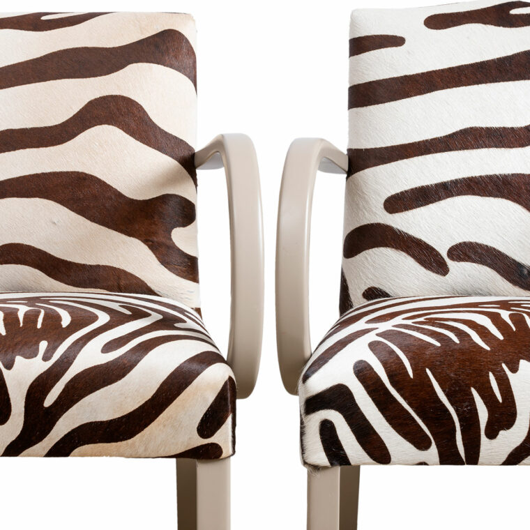 Pair of Vintage Deco Style Faux Zebra Hide Arm Chairs Mecox Gardens