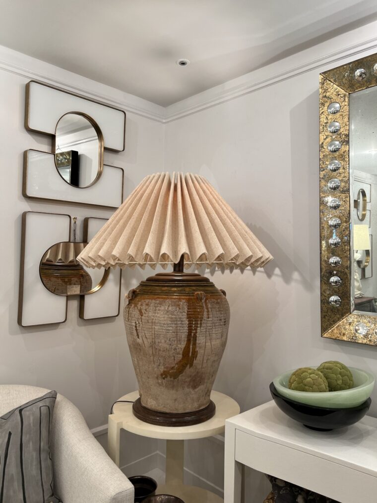 Oversized Pottery Lamp with Custom Raffia Shade