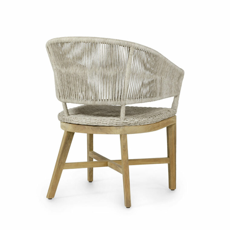 Outdoor Oatmeal Synthetic Abaca and Teak Chair - Image 2