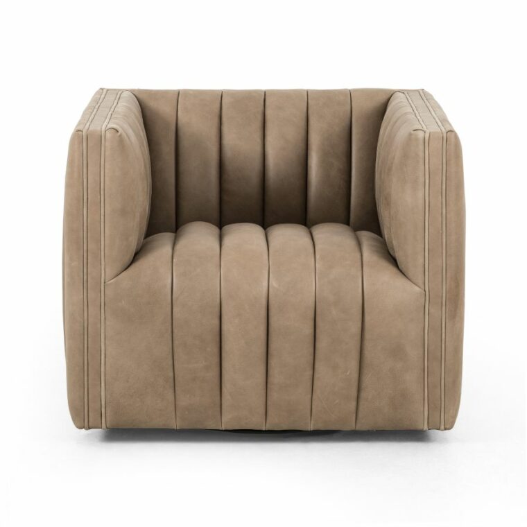 Modern Channel Swivel Taupe Leather Chair - Image 2