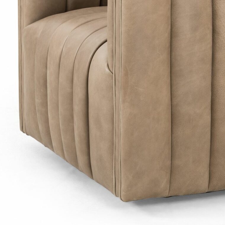 Modern Channel Swivel Taupe Leather Chair - Image 8