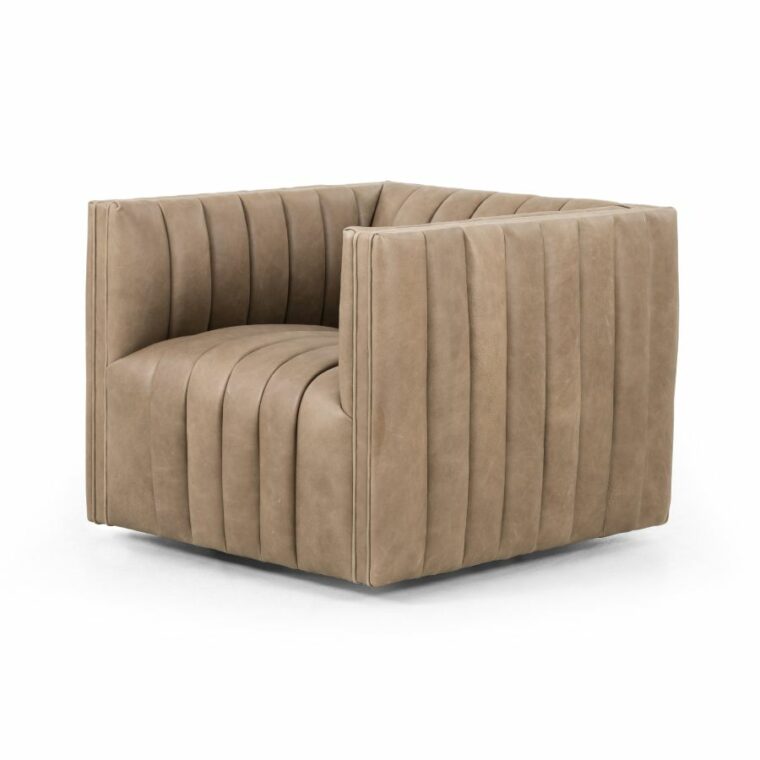 Modern Channel Swivel Taupe Leather Chair