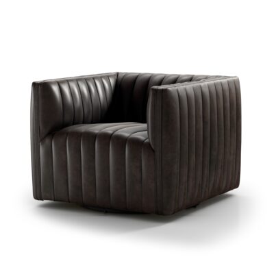 Modern Channel Swivel Brown Leather Chair