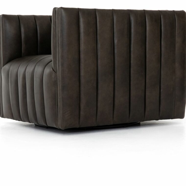 Modern Channel Swivel Brown Leather Chair - Image 6