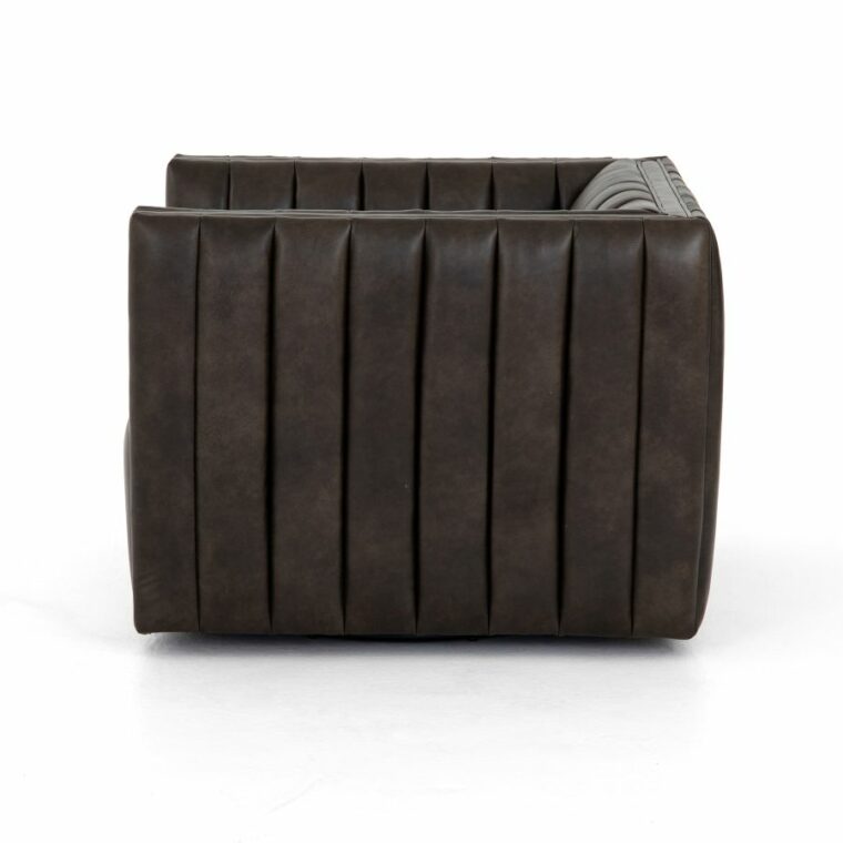 Modern Channel Swivel Brown Leather Chair - Image 4