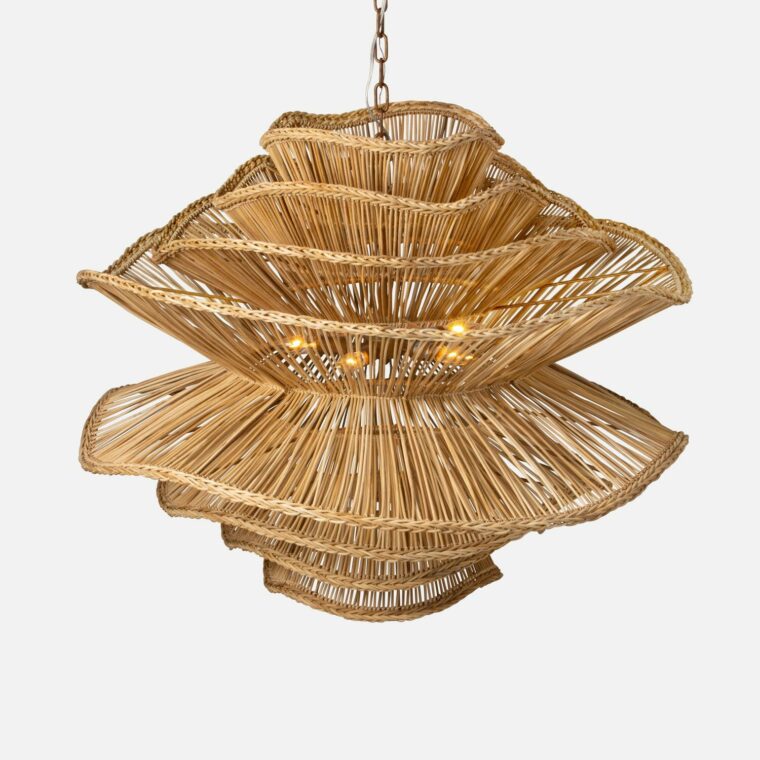 Large Abstract Layered Rattan Chandelier