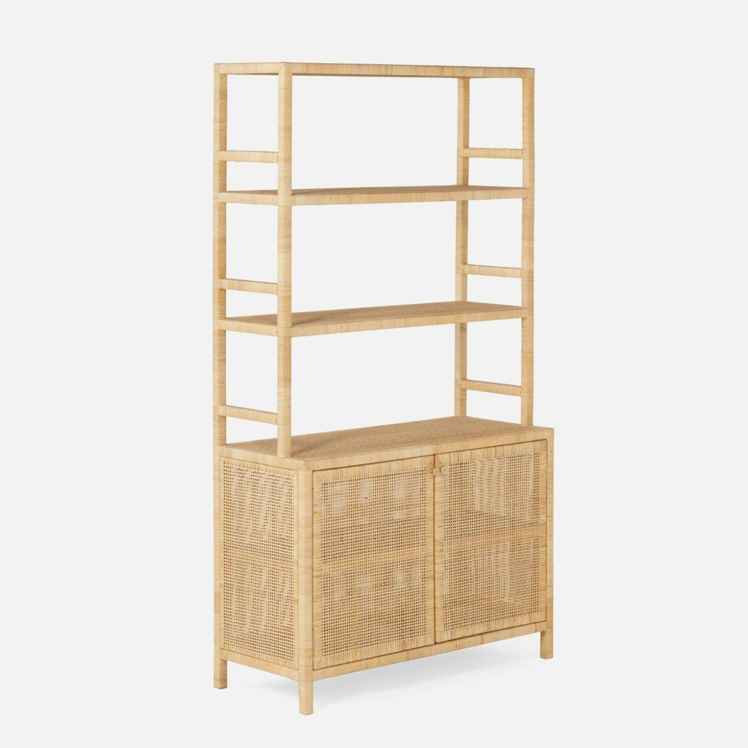 Peeled Rattan Bookcase with Hutch Mecox Gardens
