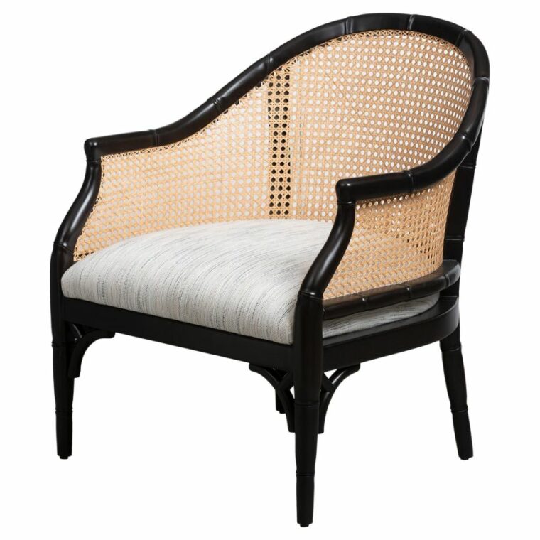 Mahogany and Cane Barrel Lounge Chair