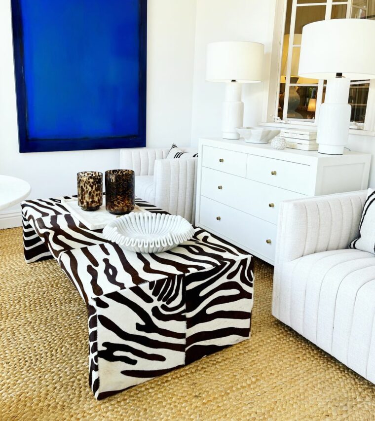 Faux Zebra Leather Waterfall Coffee Table - Image 7