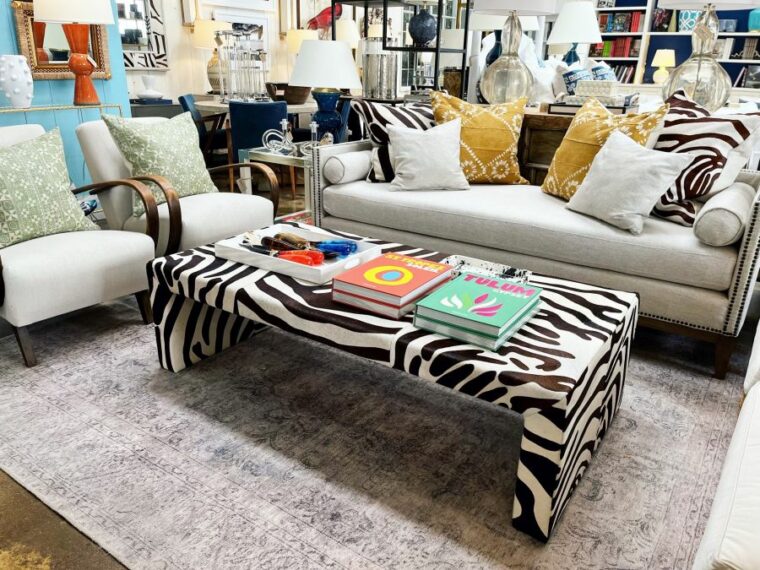 Faux Zebra Leather Waterfall Coffee Table - Image 8