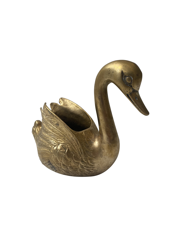 Vintage Heavy Brass Swan Planter
