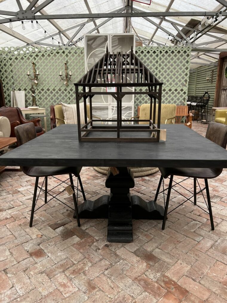 Square Reclaimed Elm Dining Table with Pedestal Leg - Image 6