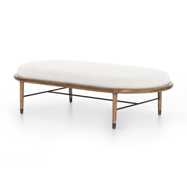 Long Oval Solid Oak and Boucle Ottoman