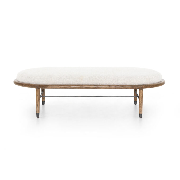 Long Oval Solid Oak and Boucle Ottoman - Image 4