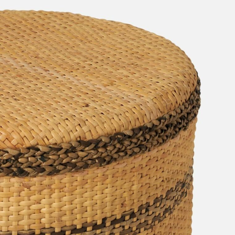 Joel Striped Rattan Stool - Image 2