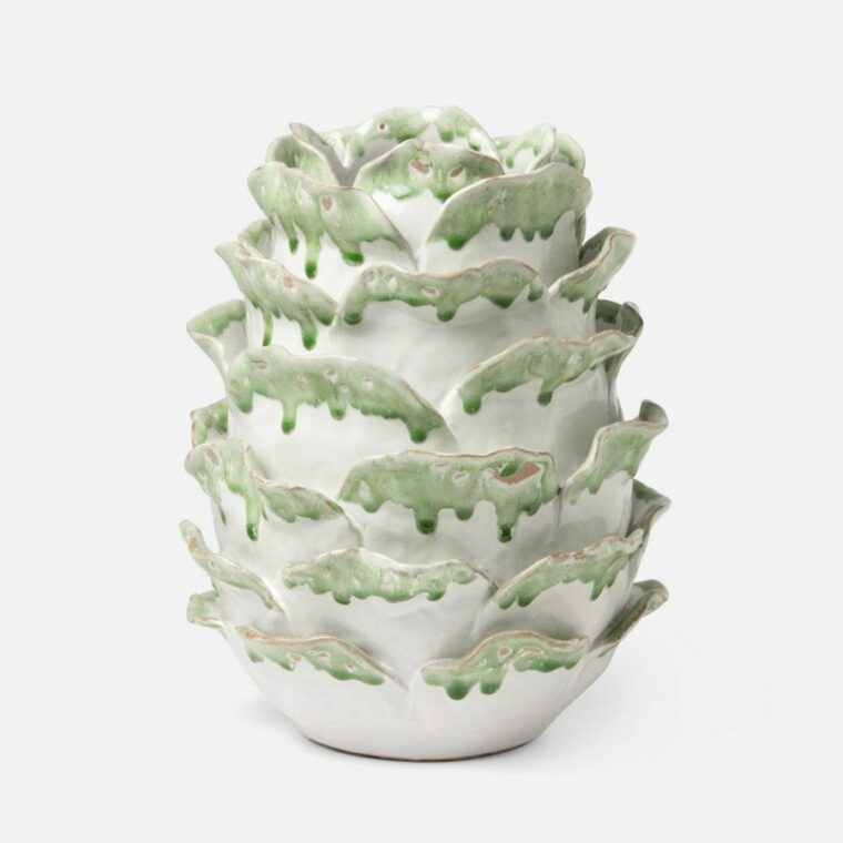 Green and White Cabbage Rose Vases - Image 2