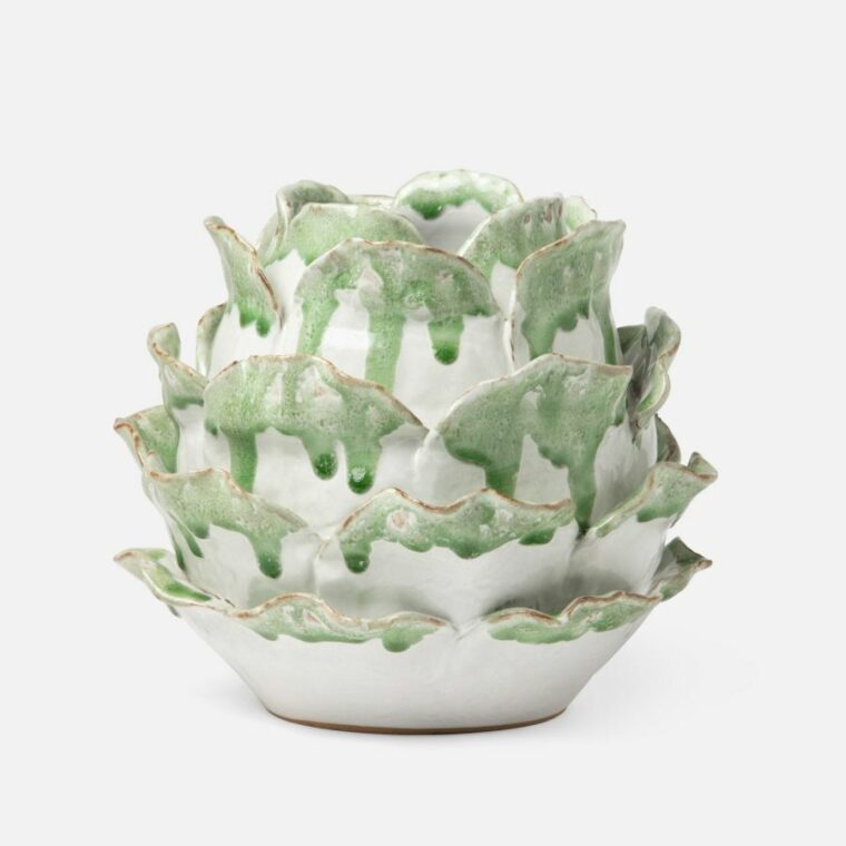 Green and White Cabbage Rose Vases - Image 5