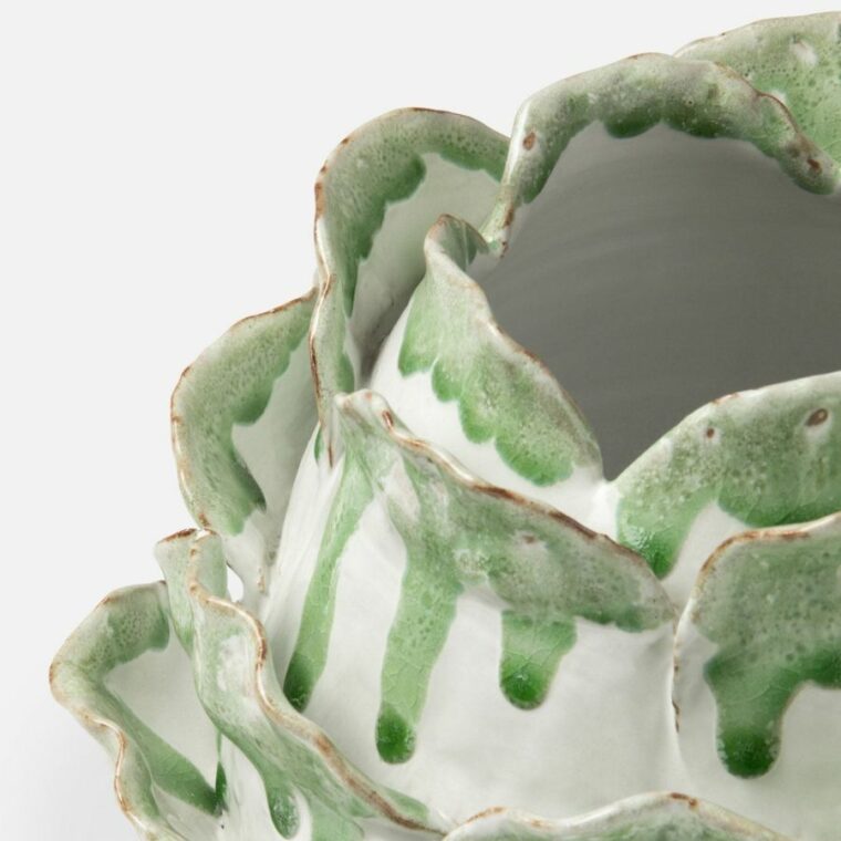 Green and White Cabbage Rose Vases - Image 6