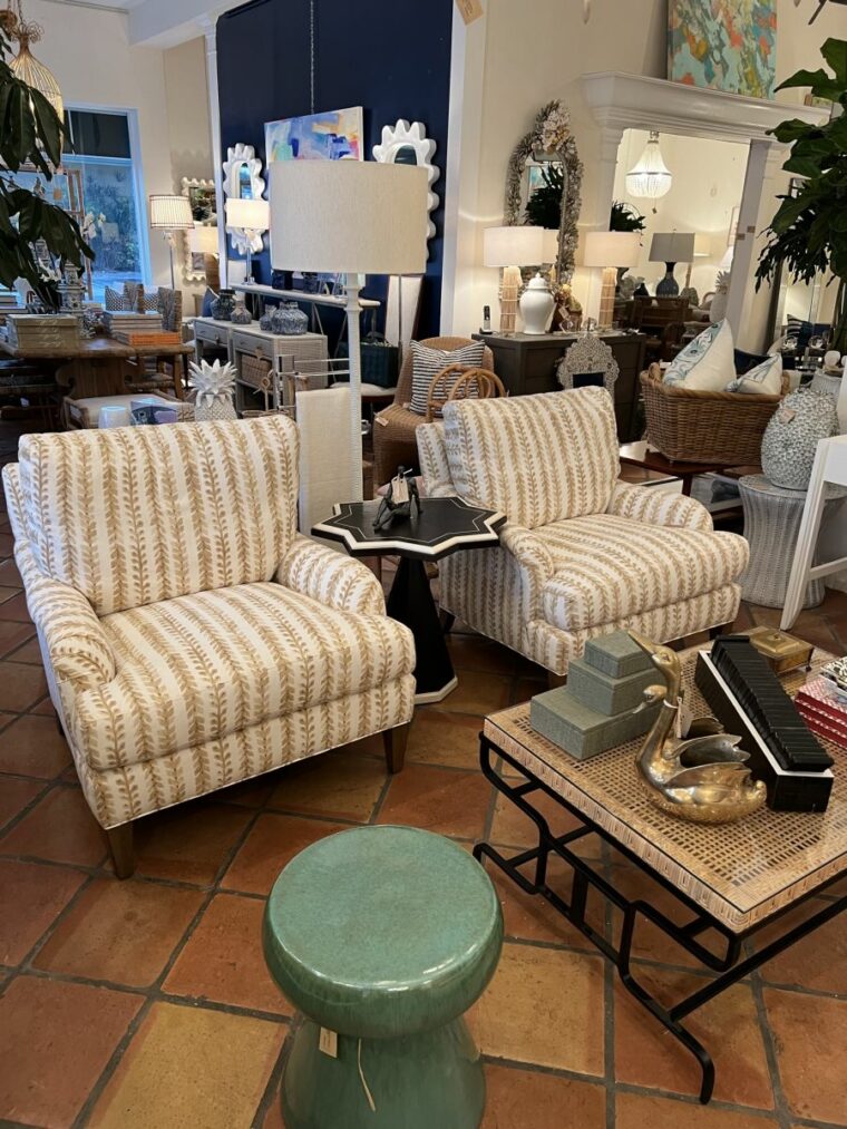 Amherst Chair in Natural Leaf Print Upholstery - Image 7