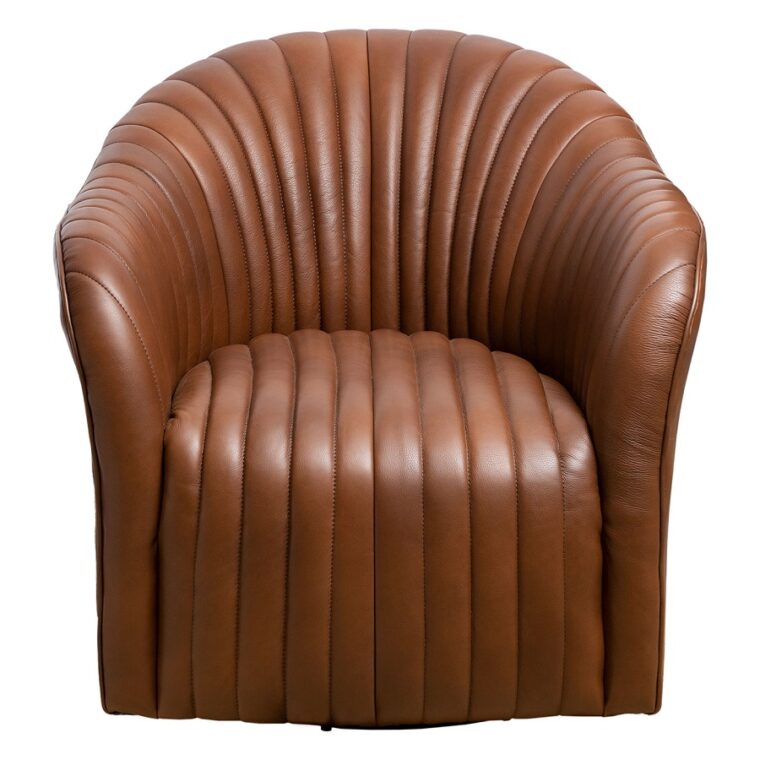 Liam Chaneled Toffee Leather Swivel Chair - Image 2