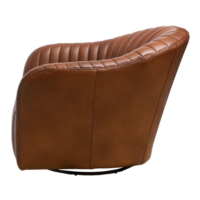 Liam Chaneled Toffee Leather Swivel Chair - Image 3