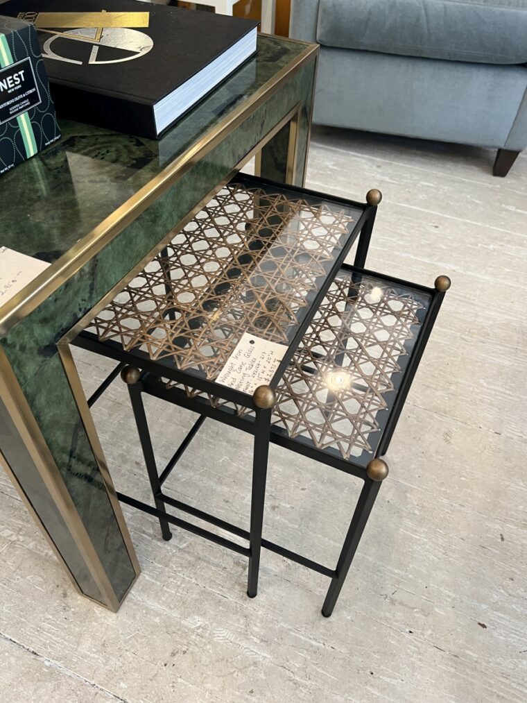 Wrought Iron and Cane Glass Nesting Tables