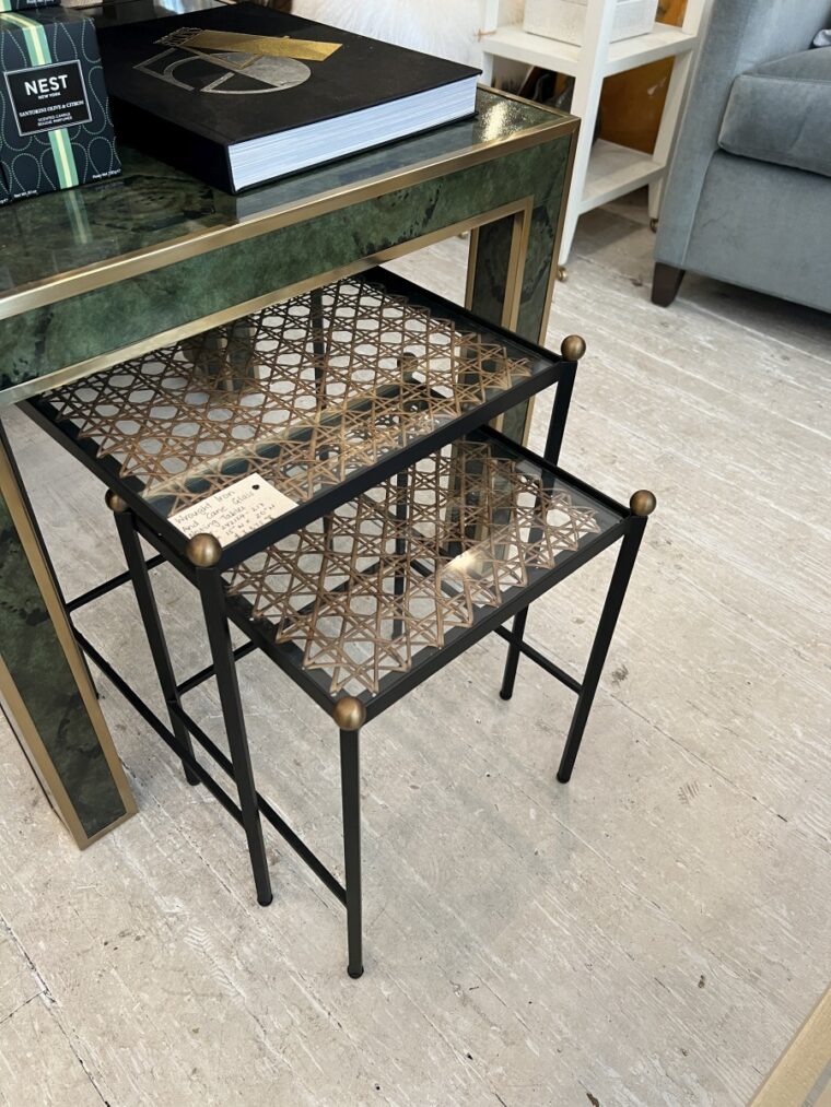 Wrought Iron and Cane Glass Nesting Tables