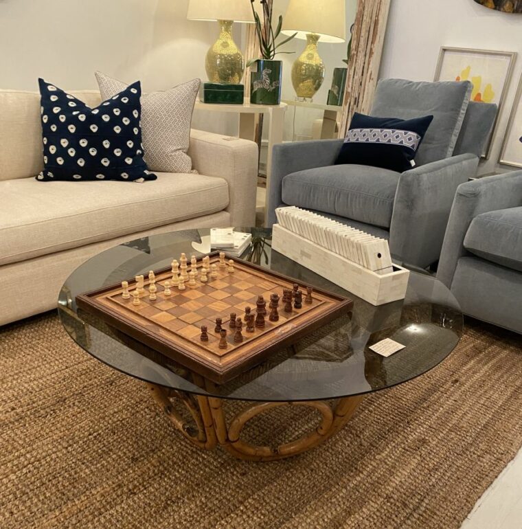 Spanish Bamboo Coffee Table with Smoked Glass Top - Image 5