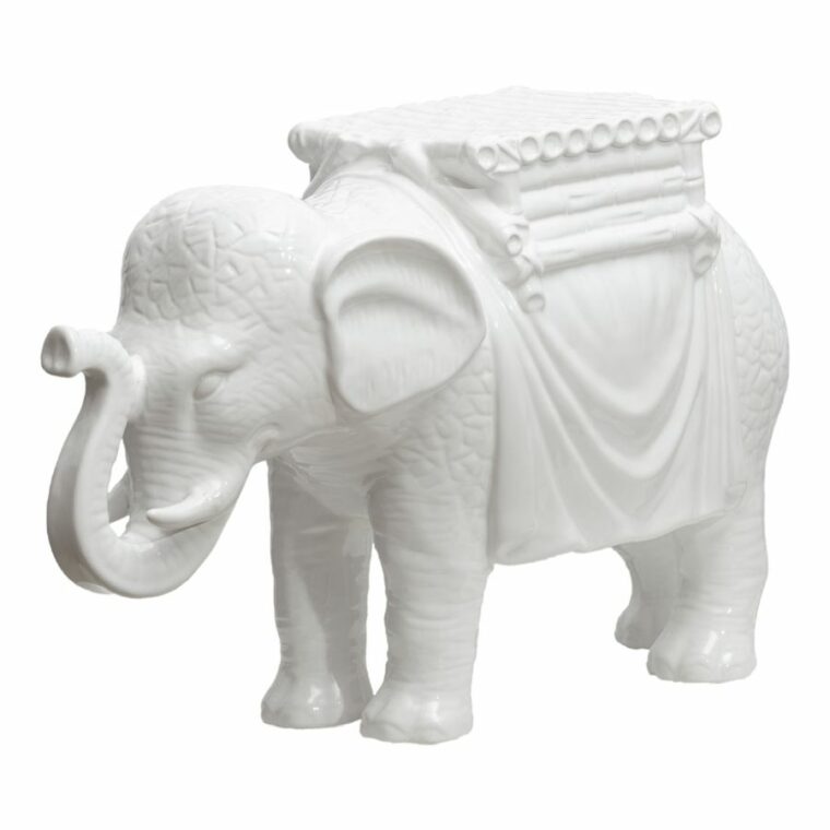 White Ceramic Elephant Sculpture Mecox Gardens