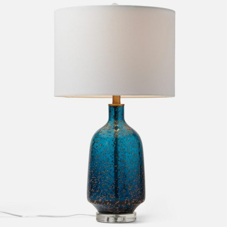 Bottle Aqua Blue Glass Lamp with Gold Flecks