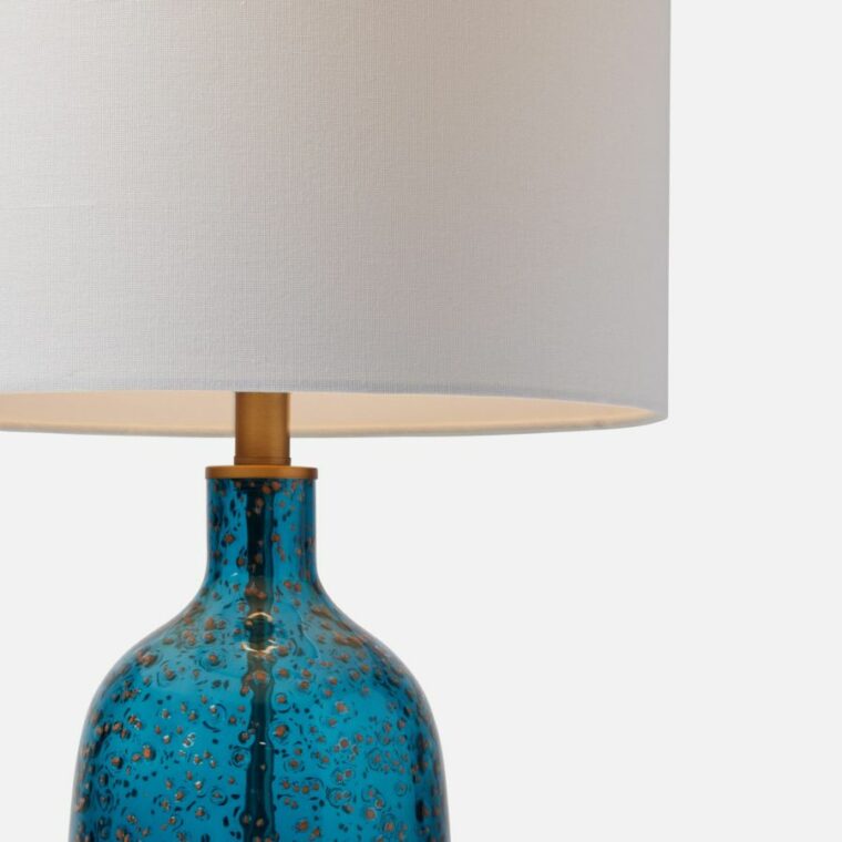 Bottle Aqua Blue Glass Lamp with Gold Flecks - Image 3