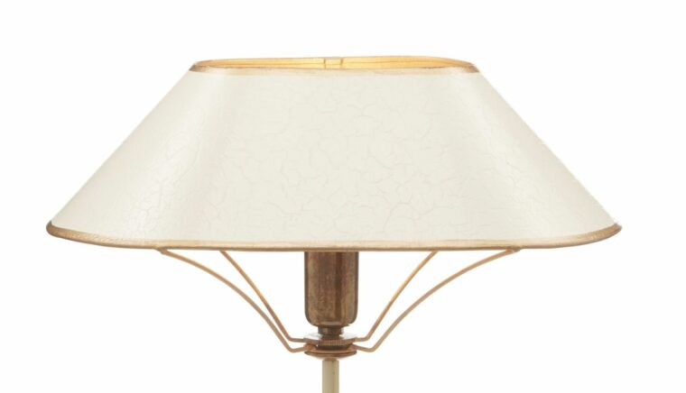 Oval Ivory and Brass Table Lamp with Gold Painted Trim