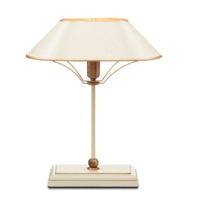 Oval Ivory and Brass Table Lamp with Gold Painted Trim