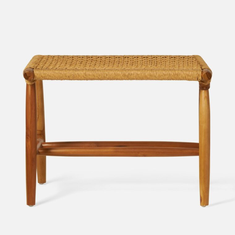 Small Teak Bench with Loomed Seat - Image 2