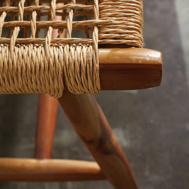 Small Teak Bench with Loomed Seat - Image 3