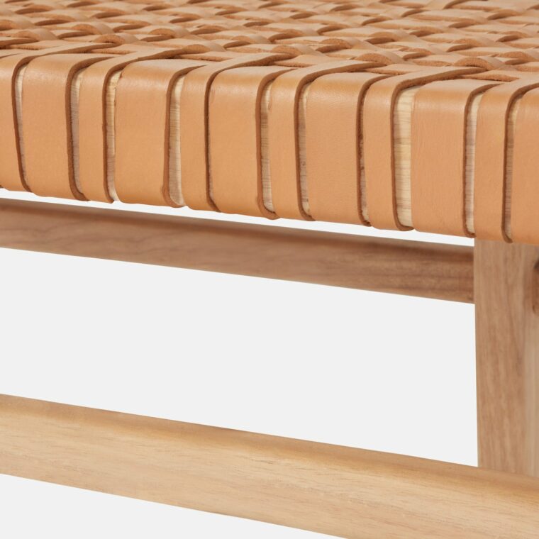 36" Woven Leather and Wood Bench - Image 6