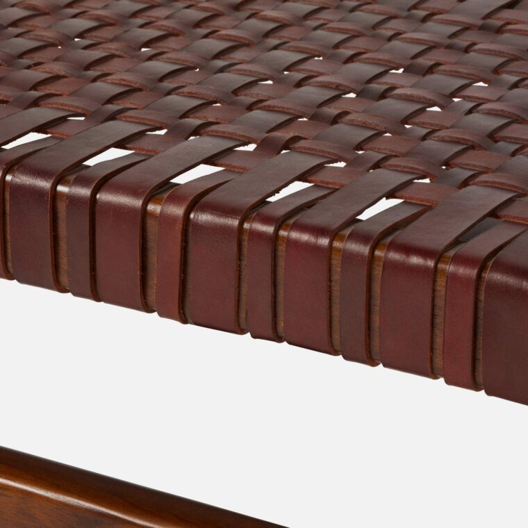 36" Woven Leather and Wood Bench - Image 3