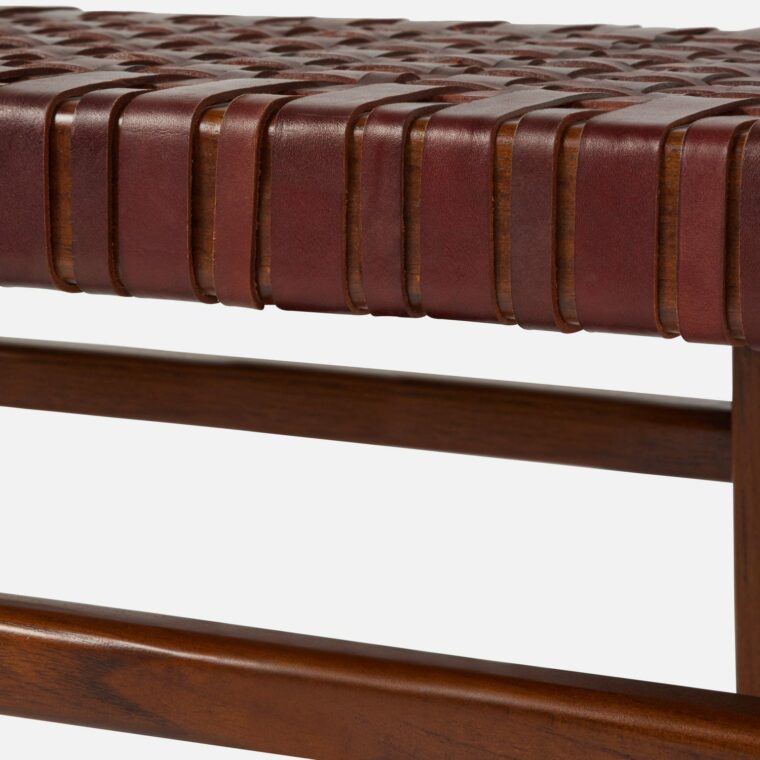 36" Woven Leather and Wood Bench - Image 4