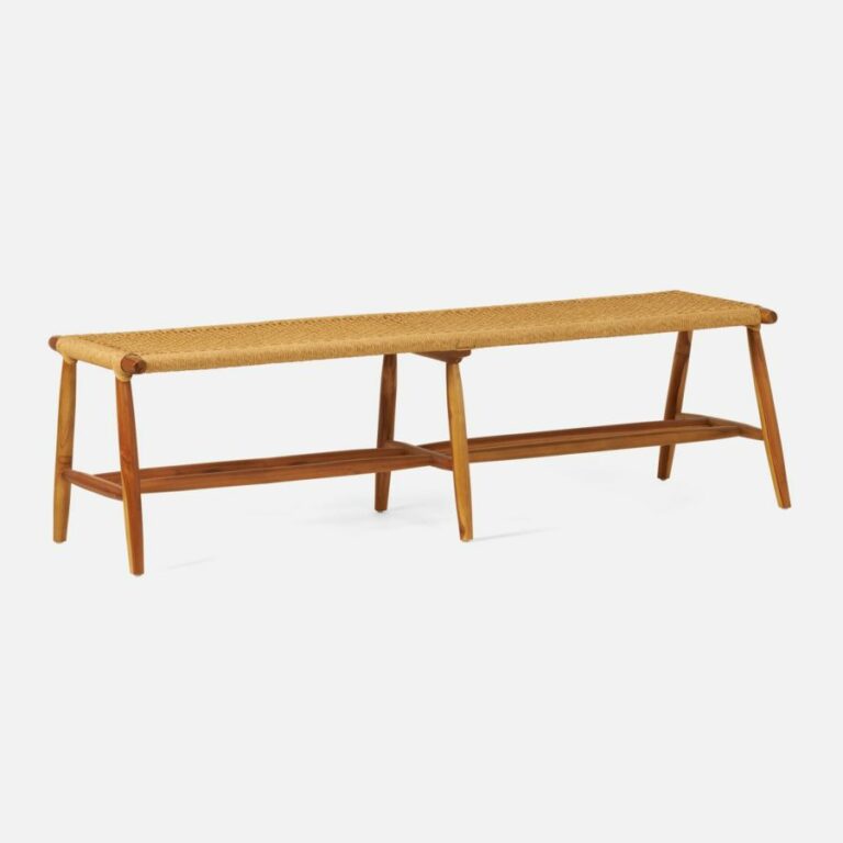 Large Teak Bench with Loomed Seat Mecox Gardens