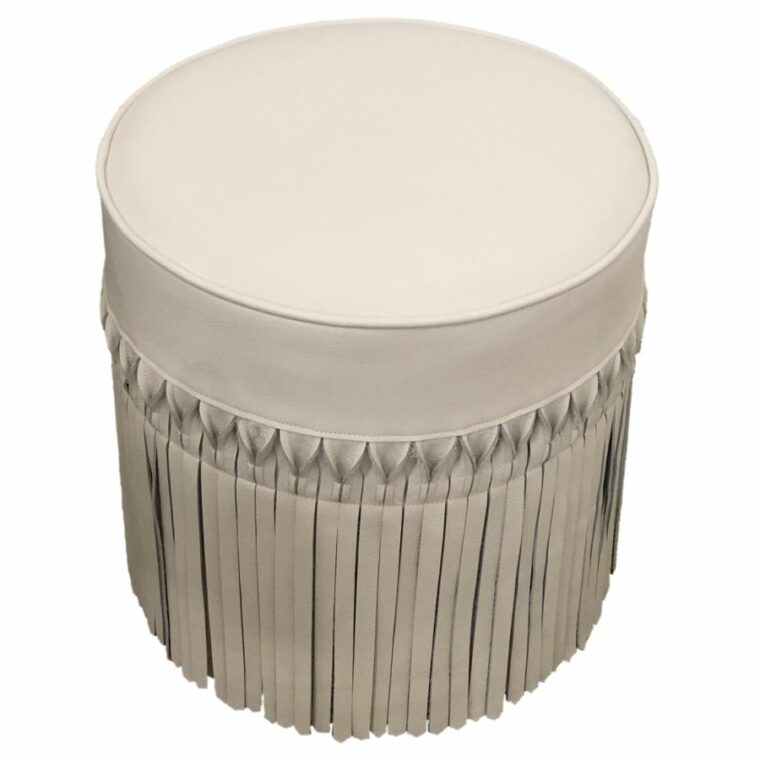 Ivory Leather Fringe Ottoman