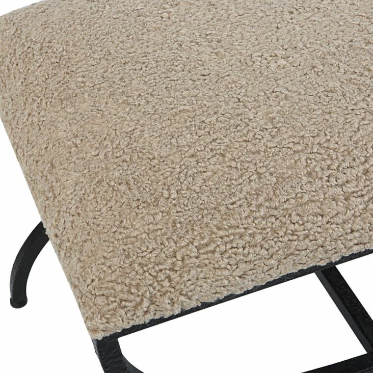 Latte Faux Shearling Small Bench - Image 4