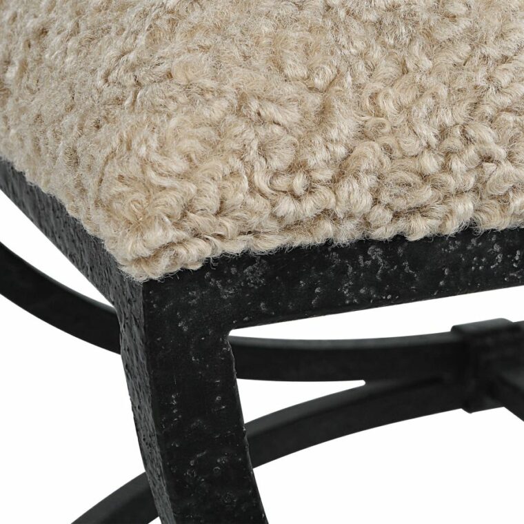 Latte Faux Shearling Small Bench - Image 5