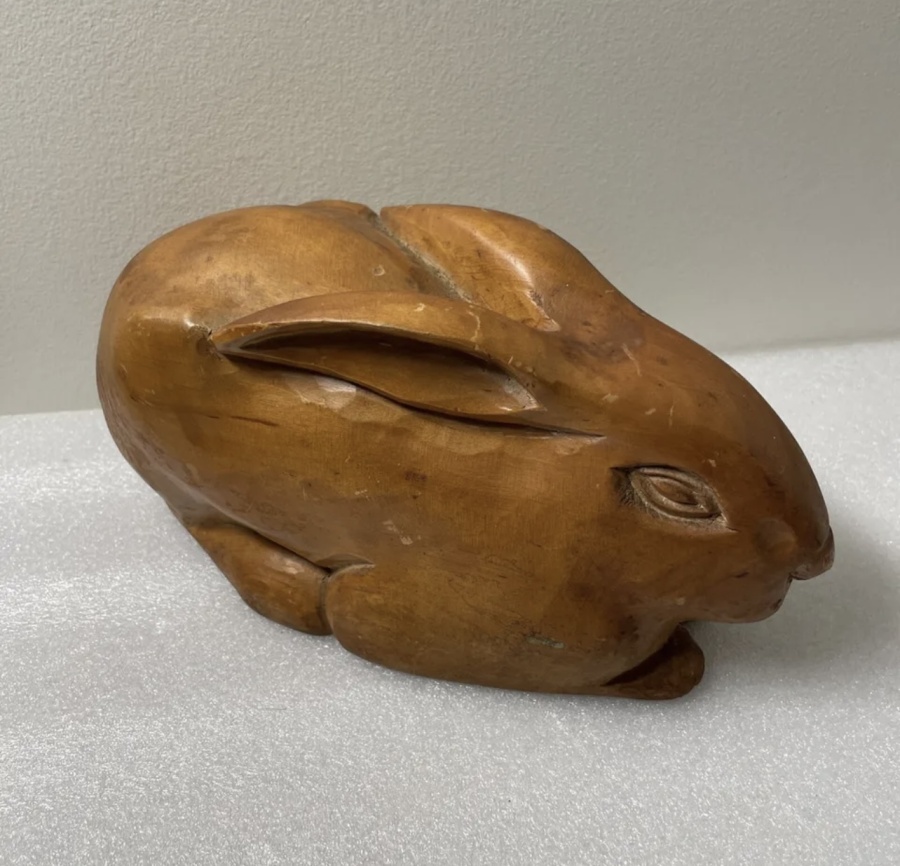 Vintage MidCentury Carved Wood Rabbit Mecox Gardens