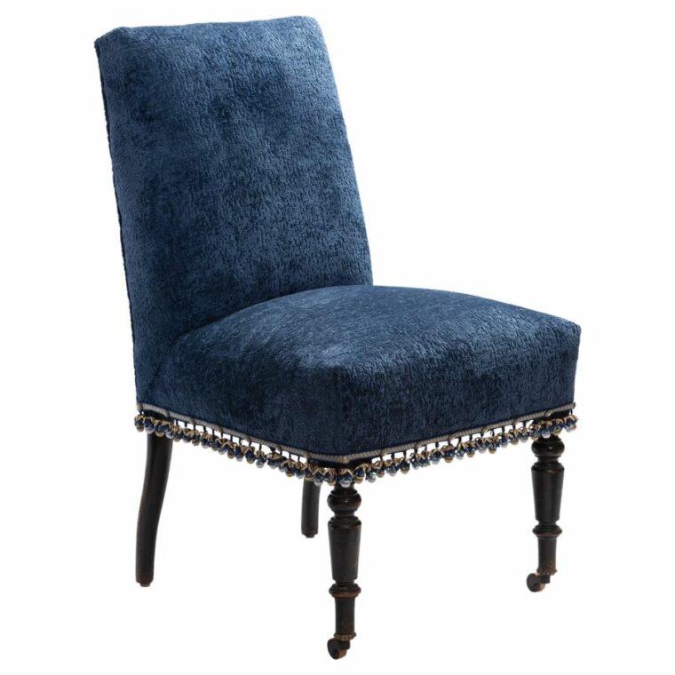 Antique French Napoleon III Style Navy Slipper Chair