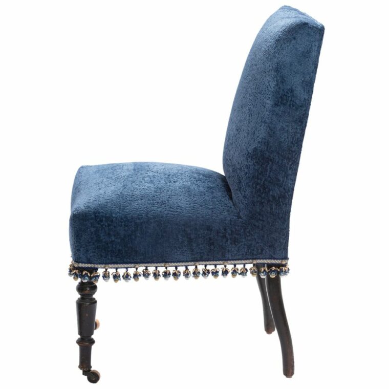 Antique French Napoleon III Style Navy Slipper Chair - Image 2