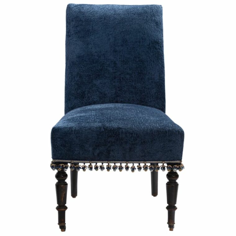 Antique French Napoleon III Style Navy Slipper Chair - Image 3