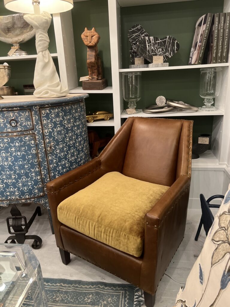 Jules Contrasting Fabric and Leather Chair Mecox Gardens