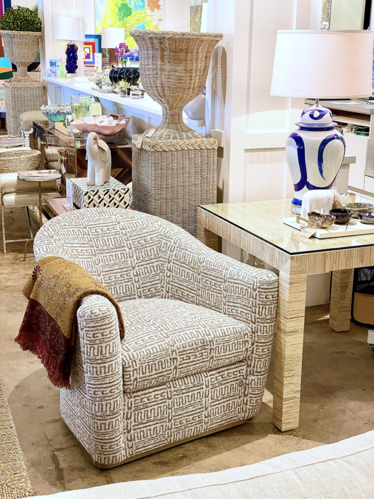 Arlette French Moderne Swivel Chair in Chenille Pattern